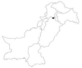 Map of Islamabad territory in Pakistan country on white background. single province map highlighted by black colour on pakistan map. pak, pk