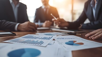 Business Team Reviewing Financial Charts and Graphs in Conference Meeting