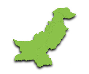  Pakistan country 3d map with color. pak, PK, Islamic republic of Pakistan