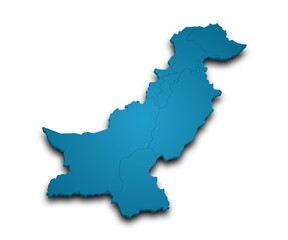  Pakistan country 3d map with color. pak, PK, Islamic republic of Pakistan
