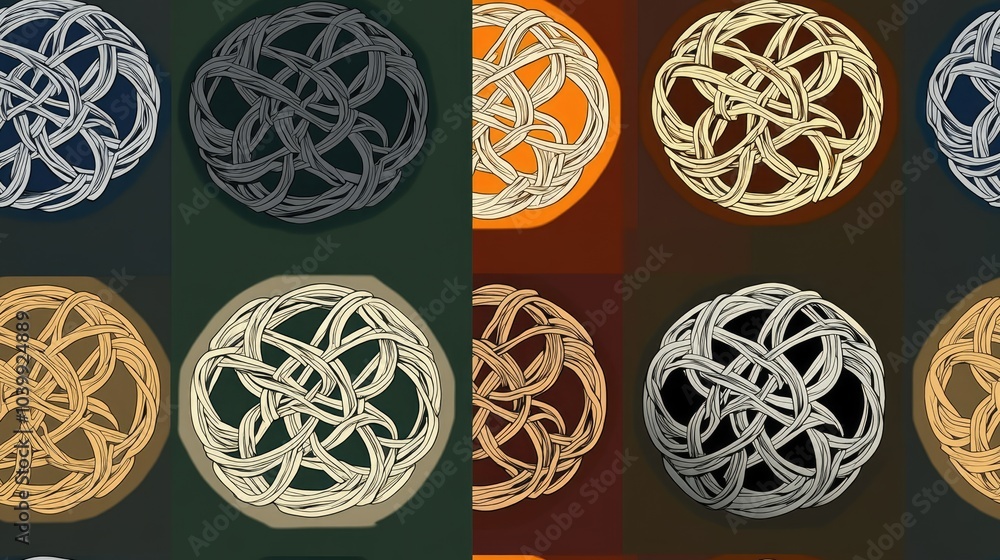 Poster a seamless pattern of abstract intricate circular designs in various colors.