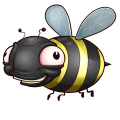Black and Yellow, Happy Honey Bumble Bee with Wings and Stinger Flying in the Air, Isolated Transparent PNG, Large Format