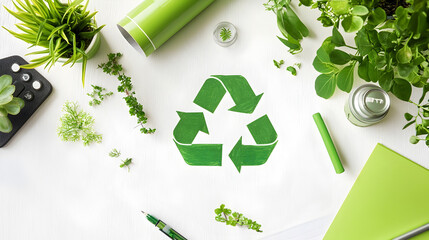 Eco-Friendly Green Report with Sustainability Icons and Charts on Clean White Desk