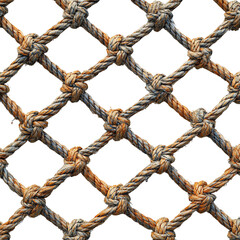 Detailed close-up of a woven rope net showing intricate knots and textures, ideal for patterns or nautical themes.