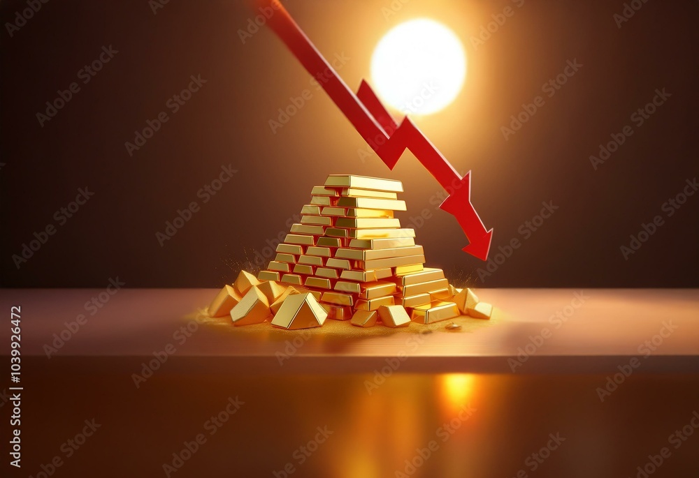 Poster A red arrow points down towards a pile of gold bars stacked in a pyramid shape.