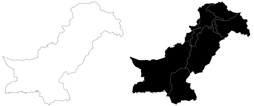 Pakistan country map sets with Jammu and Kashmir region, illustration version, pak, Pakistan maps