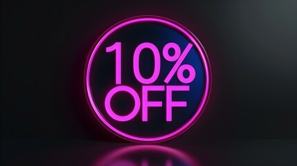 Purple '10% OFF' Neon Sign on an elegant Dark Background