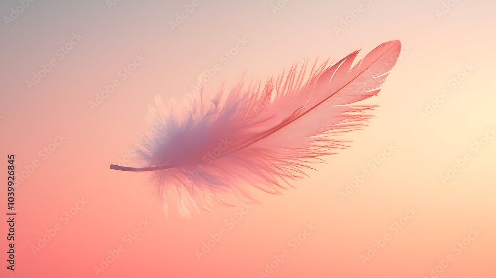 Poster floating feather suspended in soft gradient backdrop,symbolizing silence and serenity