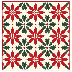 Festive Holiday Pattern with Flowers and Holly