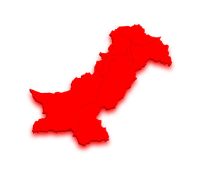 glowing red solid of the map Pakistan. An abstract image for a geographical design, pak, pk , Islamic republic of Pakistan