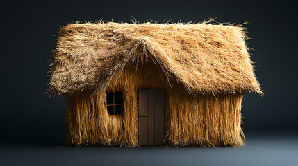 Straw house on a black background