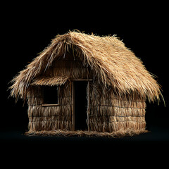 Straw house on a black background