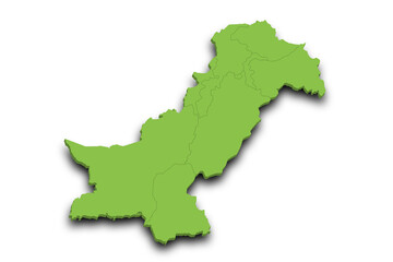 3d Map of Pakistan country with color. pak, PK, Islamic republic of Pakistan