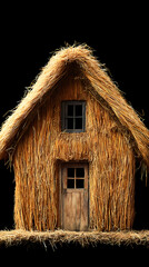 Straw house on a black background