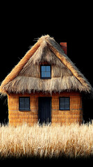 Straw house on a black background