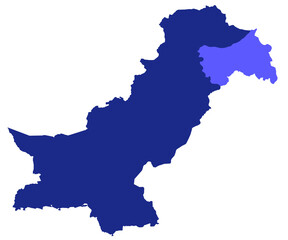Fototapeta premium Pakistan map. Pakistan light colour area claimed but not controlled kashmir. A disputed area between India and Pakistan