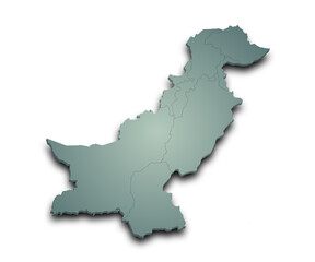  Pakistan country 3d map with color. pak, PK, Islamic republic of Pakistan
