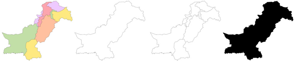 Pakistan country map sets with Jammu and Kashmir region, illustration version, pak, Pakistan maps