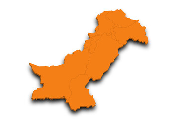 3d Map of Pakistan country with color. pak, PK, Islamic republic of Pakistan