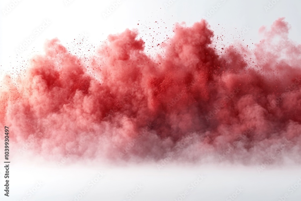 Poster exploding red powder isolated on white background. abstract design of red dust cloud. particles expl