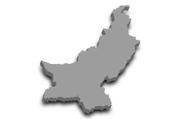  3d Pakistan map without kashimr. pak, PK, Islamic republic of Pakistan