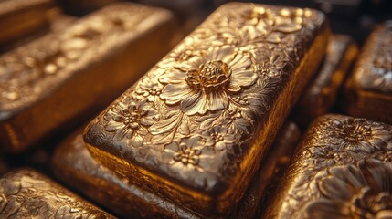 Intricate Floral Gold Bars with Elegant Textured Patterns