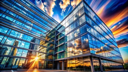 Fototapeta premium Dynamic Double Exposure of Building Reflections with Blue Sky and Time-Lapse Effects in 3D Render