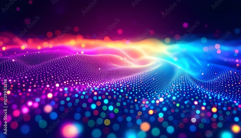 Poster wave of musical sounds. abstract background with interweaving of dots and lines. 3d rendering. music