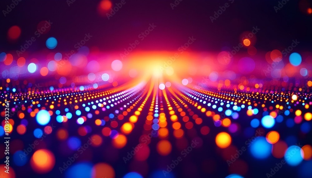Wall mural wave of musical sounds. abstract background with interweaving of dots and lines. 3d rendering. music