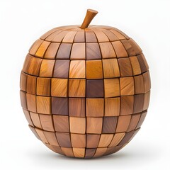 A creative 3D coconut model constructed from wooden blocks, symbolizing structure, geometry, and architectural design concepts in a unique style.