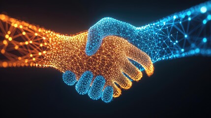 A digital handshake symbolizing partnership and collaboration in technology.