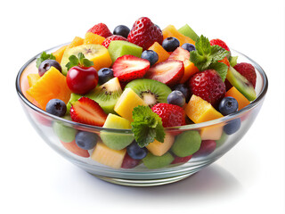 Fruit Salad bowl, isolated on white background, Clipping path