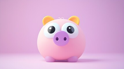 Adorable 3D Piggy Bank Icon with Oversized Eyes and Pastel Colors Representing Savings and