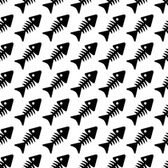 Background with skeletons of dead fish with fishbones. Seamless repeating pattern. Vector illustration.