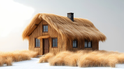 Straw house on a white background