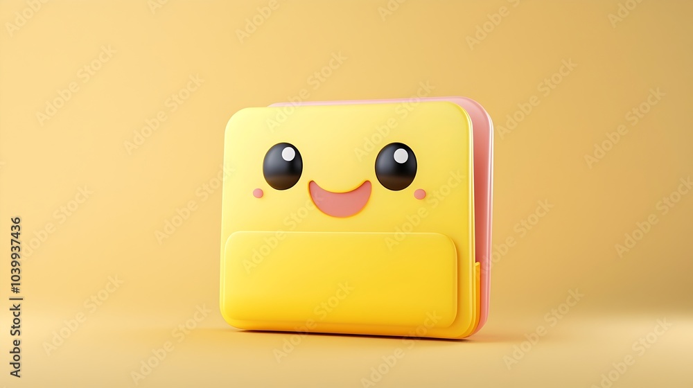 Poster cute 3d folder icon with happy expression and rounded edges for business applications
