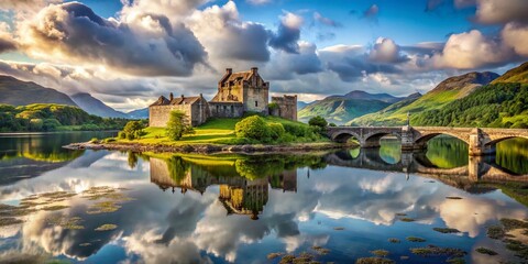 Eilean Donan Castle Double Exposure Photography in Summer Light - Scenic Landscape of Dornie, Scotland