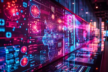 Fototapeta premium Futuristic Data Visualization Display in a High-Tech Environment