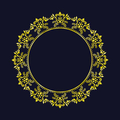 Damask Gold Round patterned border, Golden pattern with place for text, Floral frame, Ornament for decoration of cards and invitations, Elegance Circular pattern, Round baroque ornament, Vintage frame