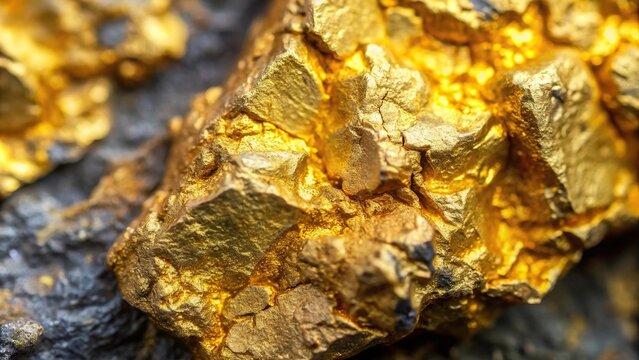 Close-up stone surface with gold antimony ore, blue and gold streaks