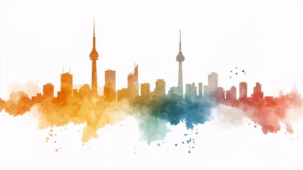 Obraz premium Vibrant Watercolor City Skyline Illustration