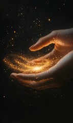 Fototapeta premium Hands cupped with golden glitter.