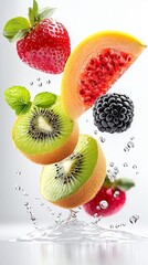 Colorful Mixed Fruit Slices in Motion