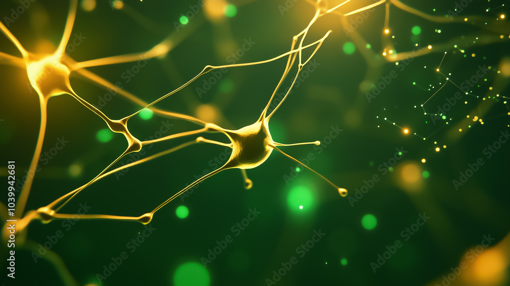 Poster an intricate visualization of a neural network displaying connected nodes with glowing pathways
