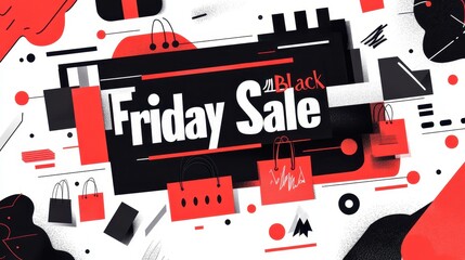  design with words "Black Friday Sale" in modern red, black, and white colors.