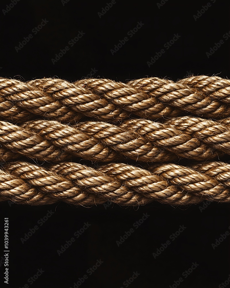 Poster the image features three strands of twisted rope with a golden hue against a dark background, showca