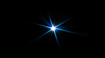 Bright blue light flare with starburst effect on a dark background