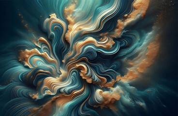 Obraz premium Golden Teal Fluid Art with Abstract Swirls and Dynamic Motion