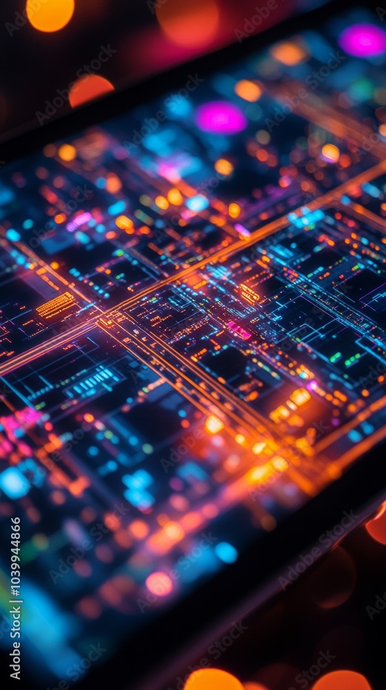 Poster smart city traffic analytics, close-up of a tablet showcasing dynamic traffic patterns, data visuali