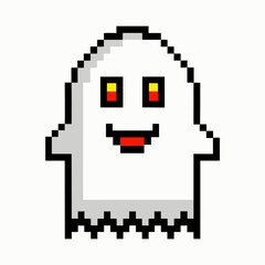 Fototapeta premium Pixel Art Ghost with Red Eyes and Happy Expression in Retro Video Game Style